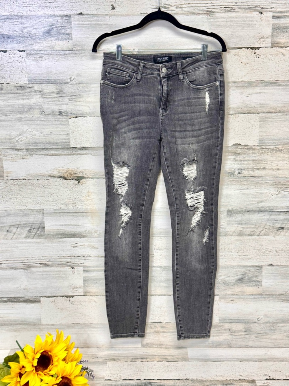Judy Blue Dark Grey Distressed Skinny Jeans